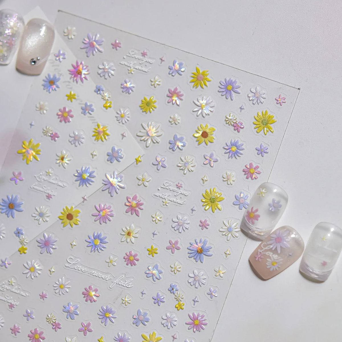 5D Holographic Daisy & Butterfly Embossed Nail Art Stickers Nail Art Stickers QXL