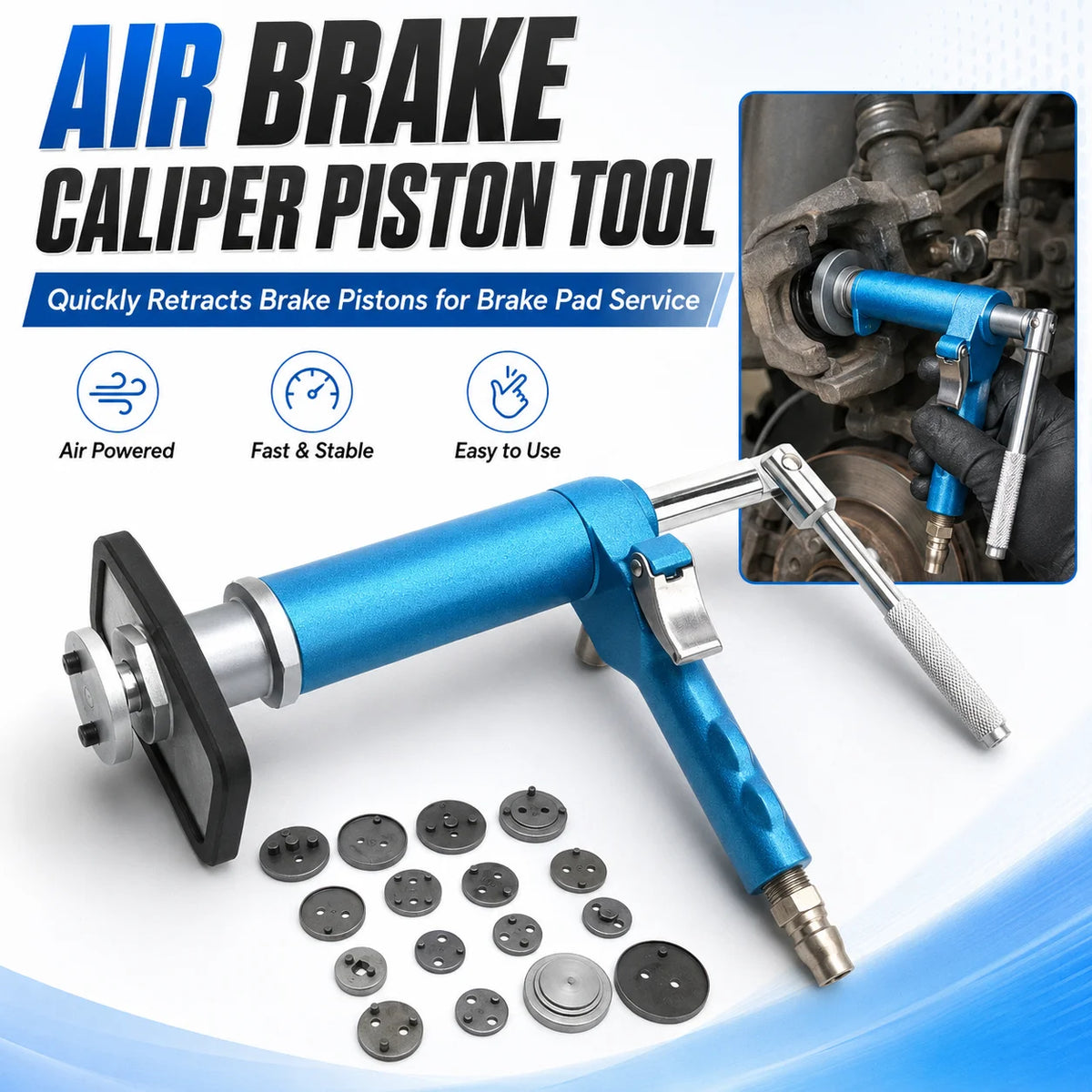 Pneumatic Disc Brake Caliper Piston Tool | Air-Operated Press Brake Caliper Tool QXL