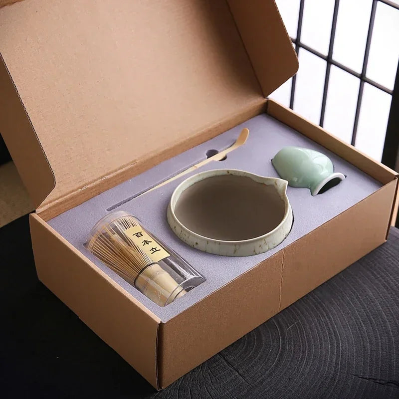 6-Pc Japanese Matcha Tea Ceremony Set | Bamboo & Ceramic Matcha Tea Set QXL