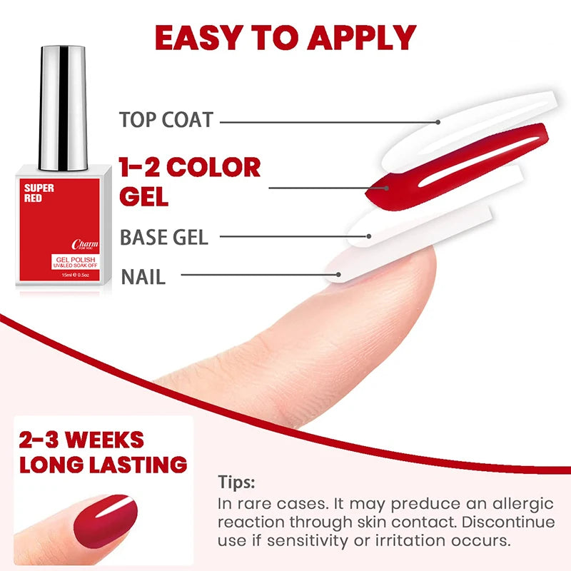 VERONNI 15ml Gel Nail Polish – Black, White & Red UV/LED Gel Nail Polish QXL