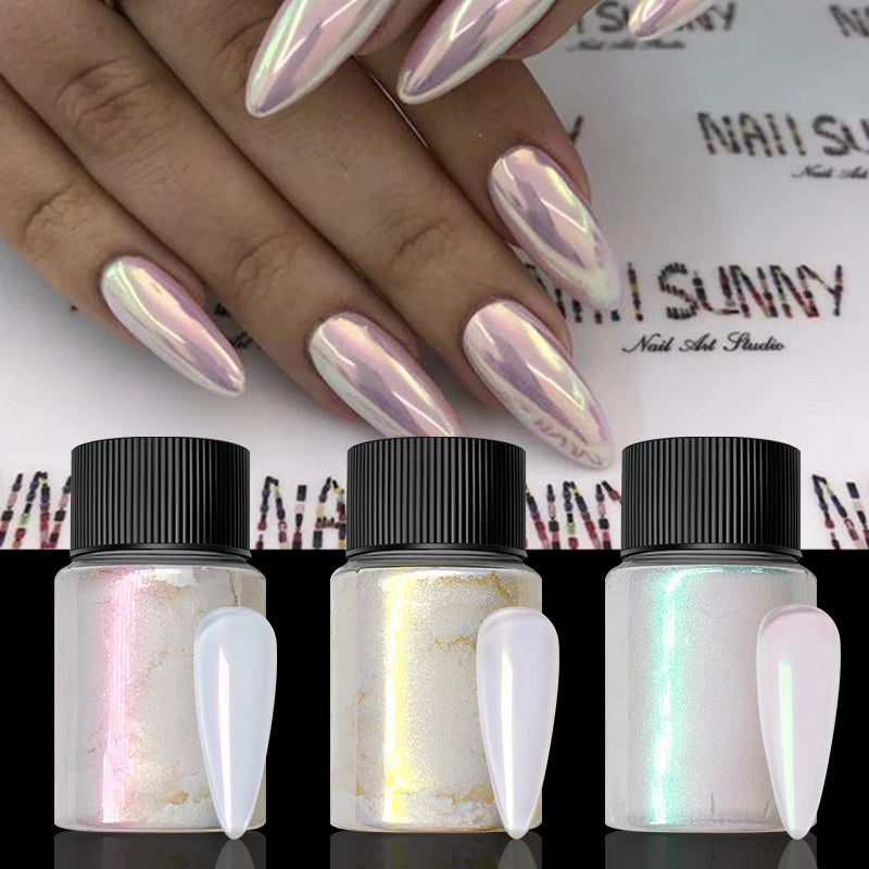 Cherry Pink Chrome Pearl Nail Powder | Mirror Aurora Effect 10g Chrome Nail Powder QXL