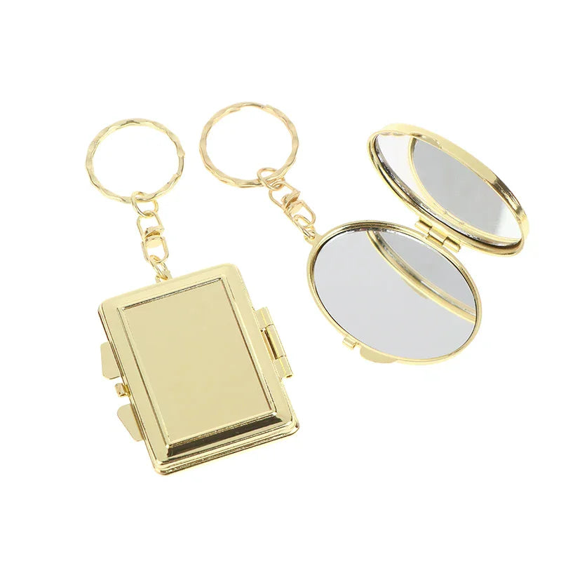 Mini Folding Makeup Mirror Keychain | Double-Sided Metal Compact Makeup Mirror QXL
