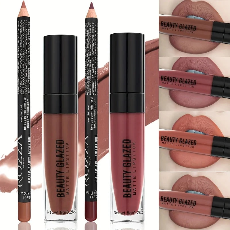Beauty Glazed Lip Gloss & Liner Combo – Hydrating Tinted Oil Lip Gloss & Liner Set QXL