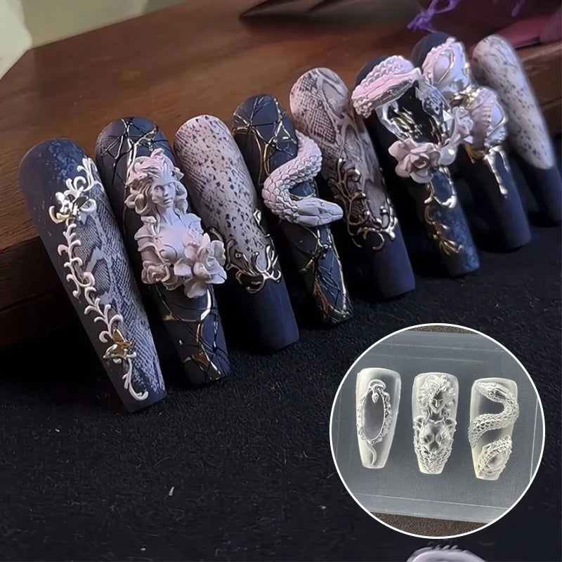 3D Snake & Women Silicone Nail Art Mold | Relief Template Nail Art Mold QXL