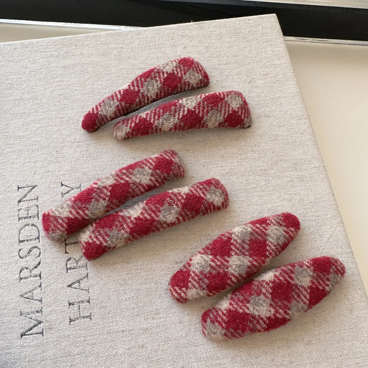 Red Plaid Tweed Hair Clips | Non-Slip Side Bang Clip Hair Clip QXL