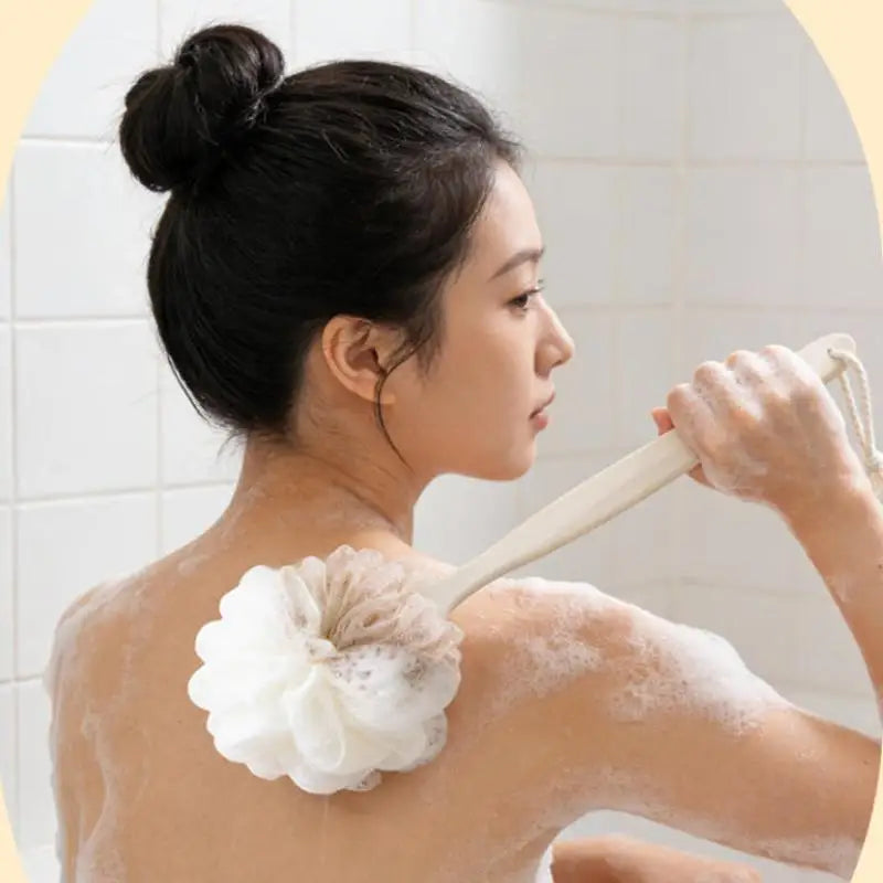 Wooden Handle Bath Brush | Soft Mesh Back Scrubber Bath Back Scrubber QXL