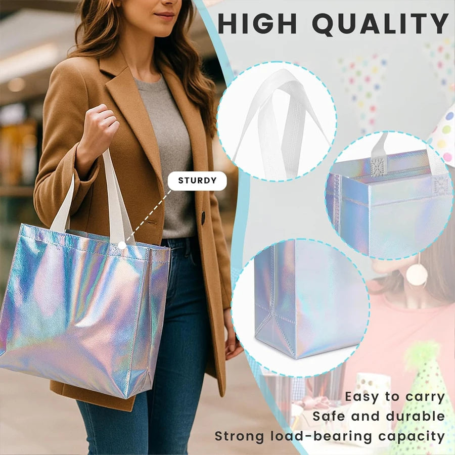 Iridescent Gift Bags Bulk 8/16 Pcs | Glossy Reusable Goodie Bags Gift Bags QXL