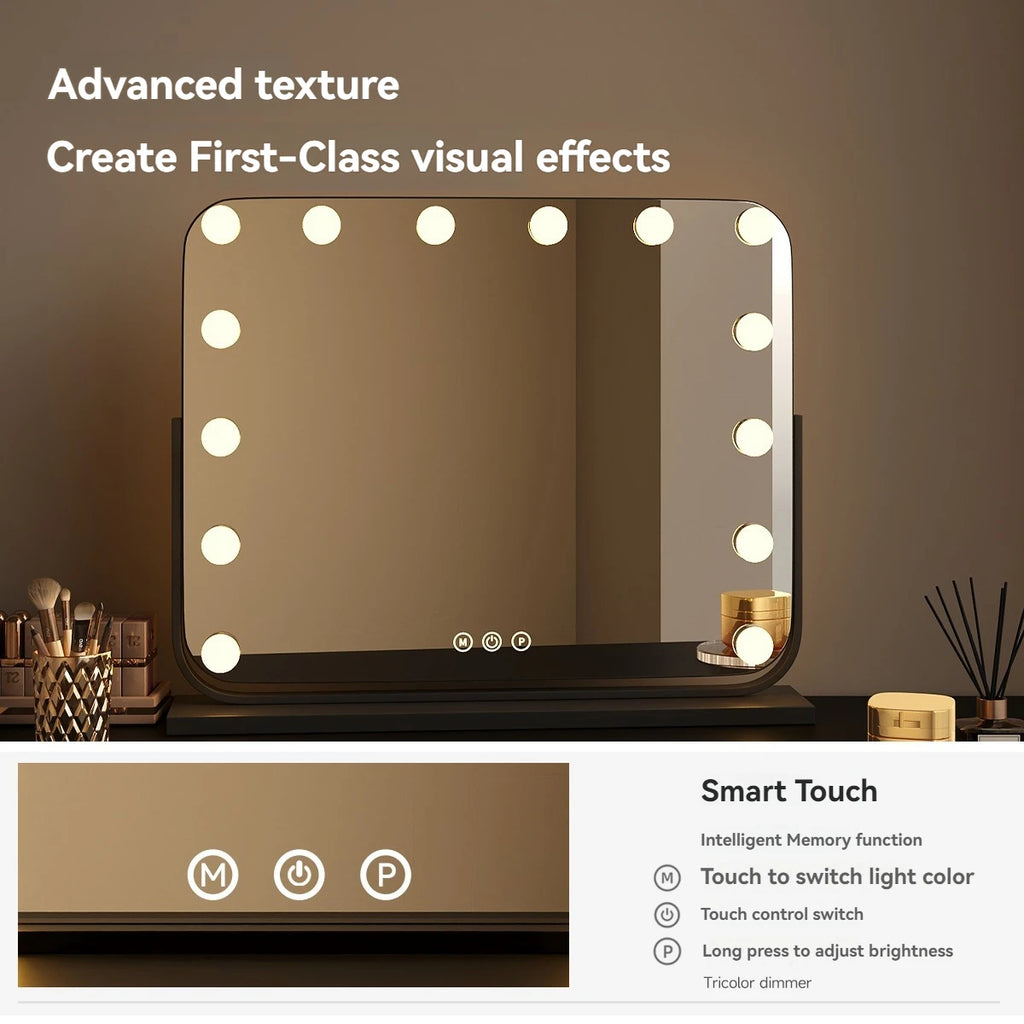 LED Lighted Makeup Mirror with Desk Stand | Large Vanity LED Vanity Mirror QXL