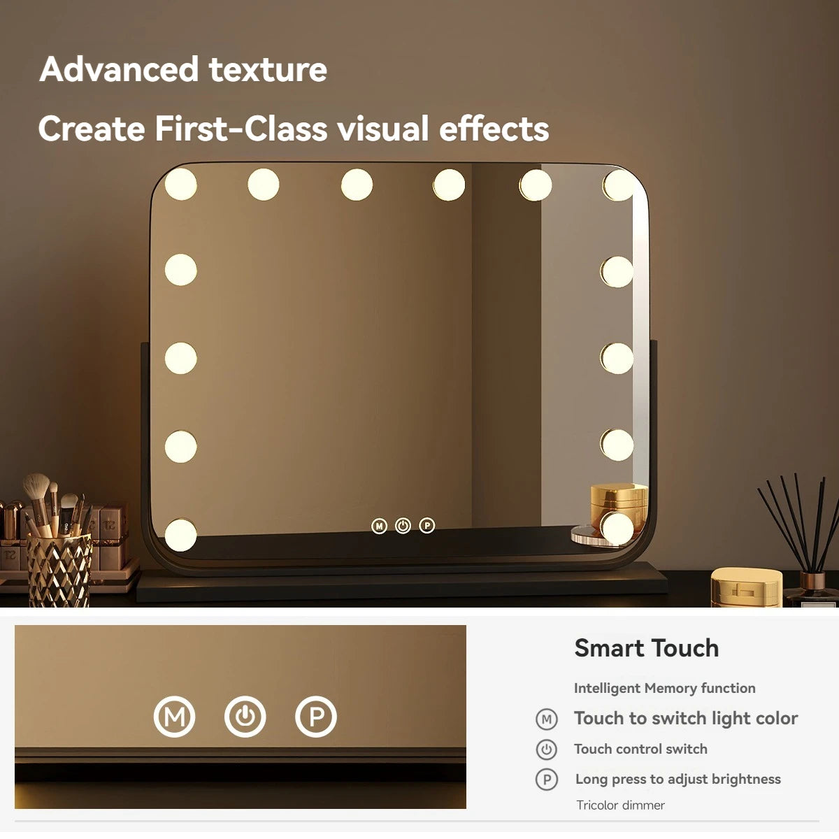 LED Lighted Makeup Mirror with Desk Stand | Large Vanity LED Vanity Mirror QXL