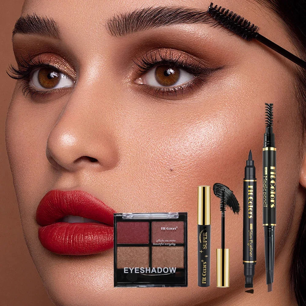 Fit Colors 4-in-1 Eye Makeup Set | Shadow, Mascara, Liner & Brow Eye Makeup Set QXL