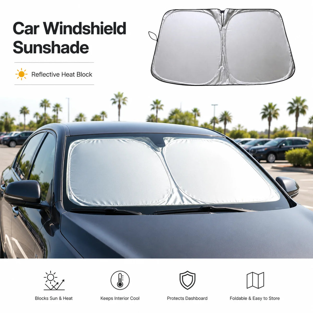 Foldable Car Windshield Sunshade | Titanium Silver UV Shield Car Windshield Sunshade QXL