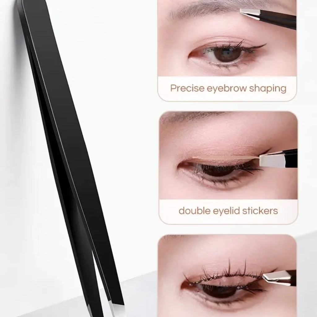 Stainless Steel Eyebrow Tweezer – Slant & Flat Tip | Black Eyebrow Tweezer QXL