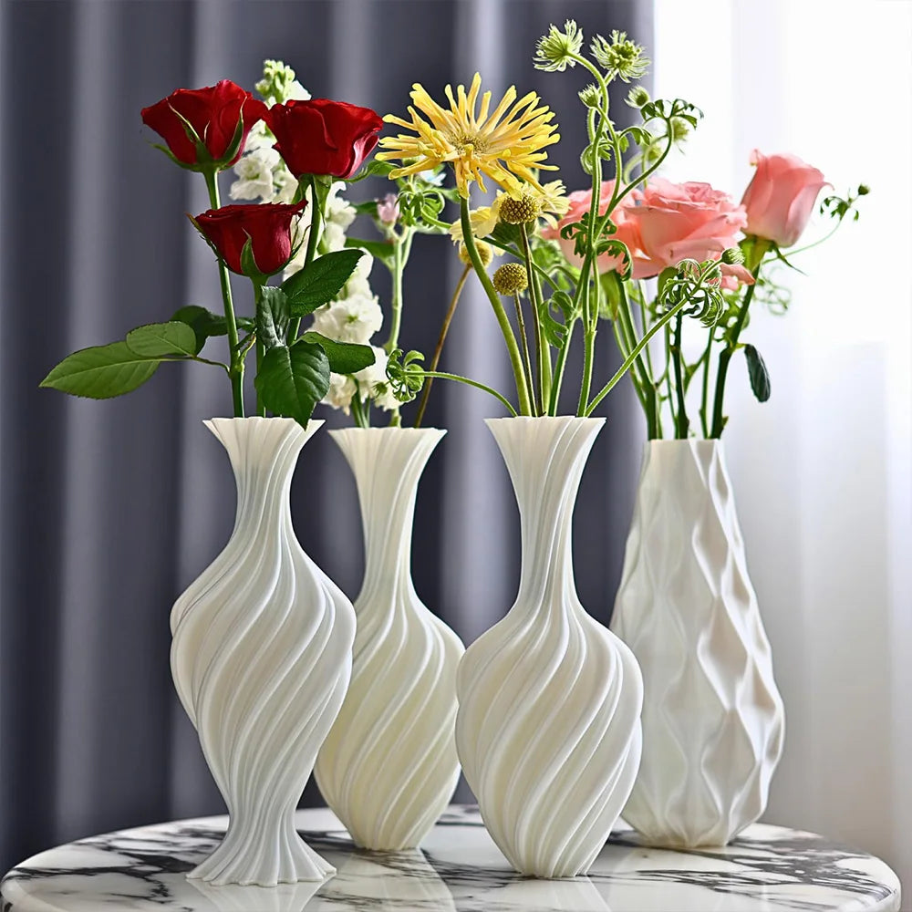 3D Printed Twisted Vase | 9.8" White Silk-Finish Home Décor Decorative Vase QXL
