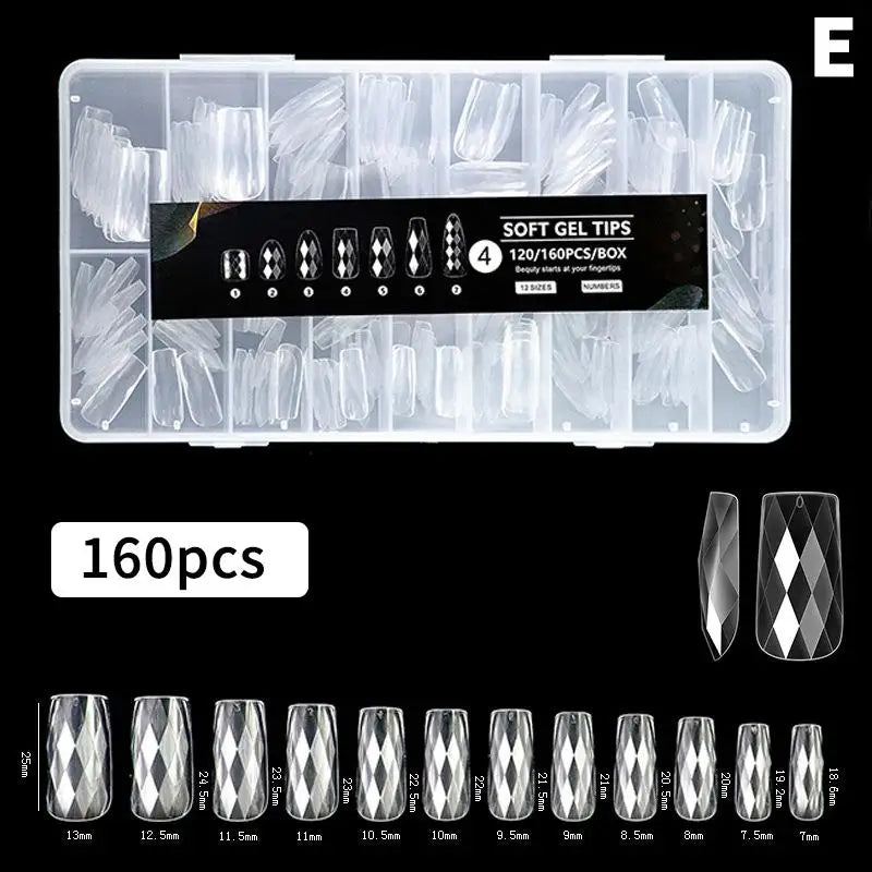 160-Pc Press-On False Nails | Almond Ballet Square Full Cover Press-On False Nails QXL E