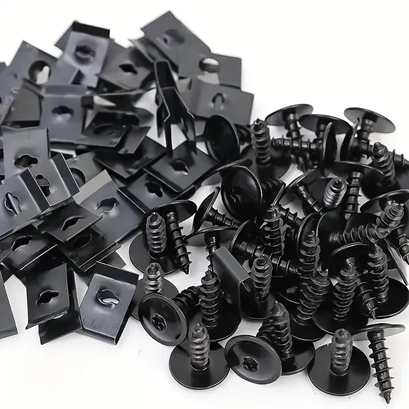 40-Pc Car Self-Tapping Screws, U-Clips & Metal Spacers Kit Auto Body Fasteners QXL