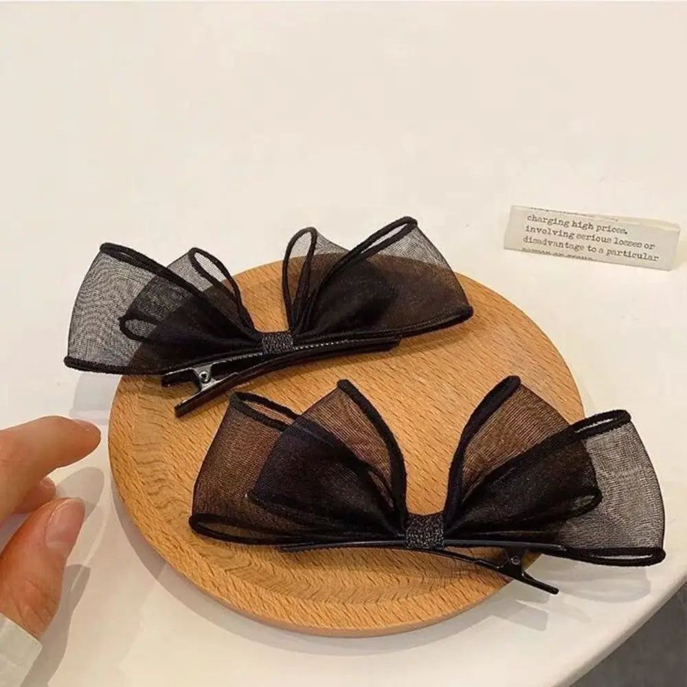Sweet Mesh Bowknot Hair Clip | Cute Bow Bang Clip for Girls Bow Hair Clip QXL Black-1pc