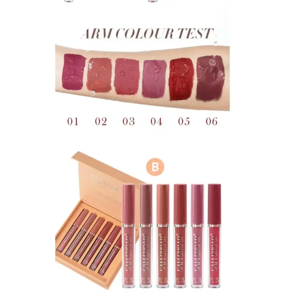 SAM SUGAR 6-Pc Matte Liquid Lipstick Set – Waterproof 24Hr Wear Liquid Lipstick Set QXL