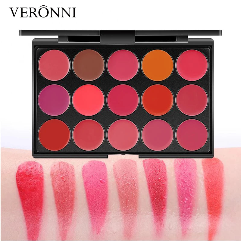 VERONNI 15-Color Matte Lipstick Palette | Long-Lasting Lip Tray Lipstick Palette QXL