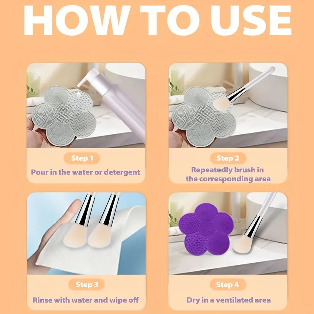 Silicone Flower Makeup Brush Cleaning Pad with Suction Cup Brush Cleaning Pad QXL