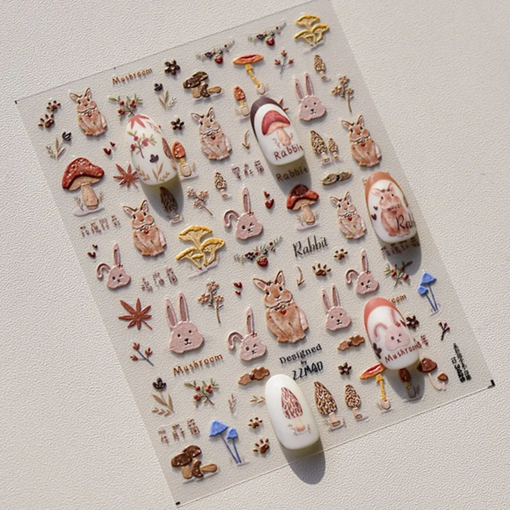 5D Kawaii Nail Stickers – Autumn Picnic Self-Adhesive Decals Nail Art Stickers QXL