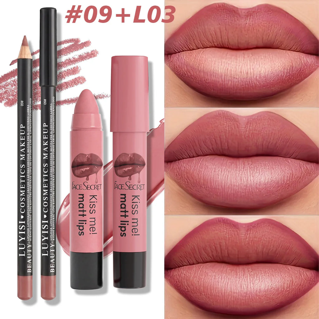 2-Pc Lip Liner & Lipstick Kit | Waterproof, High Pigment Lip Liner & Lipstick Kit QXL 0903