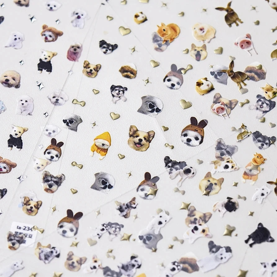 3D Embossed Animal Nail Stickers | Dog Cat Bunny Decals Nail Art Stickers QXL