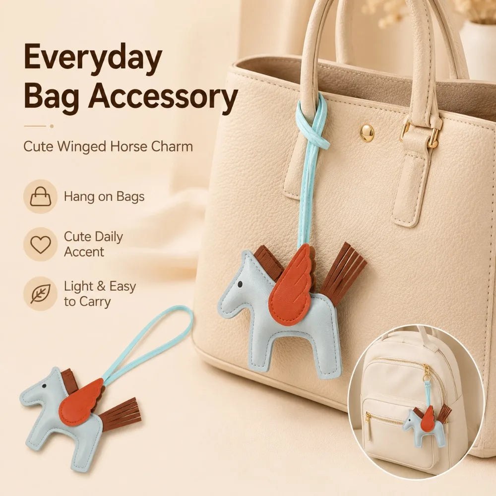 PU Leather Winged Horse Bag Charm & Keychain Pendant Bag Charm Keychain QXL