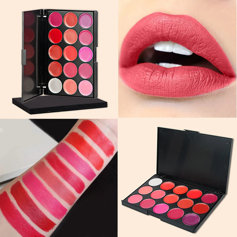 VERONNI 15-Color Matte Lipstick Palette | Long-Wear Lip Tray Lipstick Palette QXL