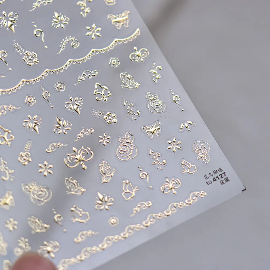 5D Hot Stamping Floral Nail Art Stickers | Botanical Decals Nail Art Stickers QXL