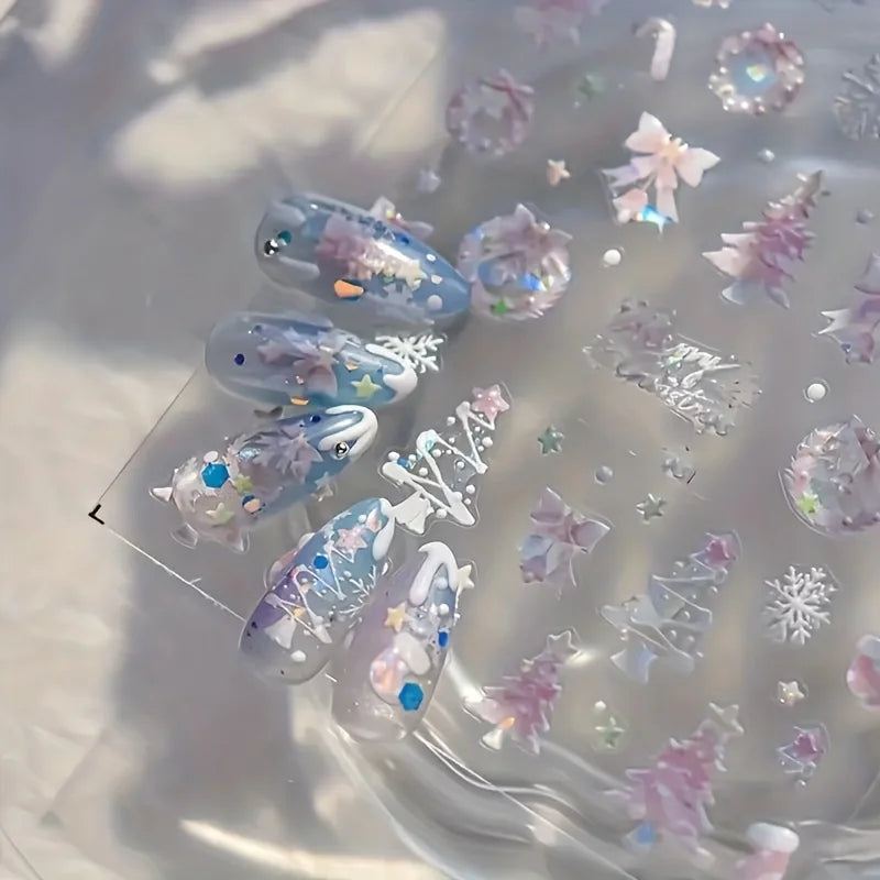 Iridescent Christmas Nail Stickers – Snowflake Holiday Decals Nail Art Stickers QXL