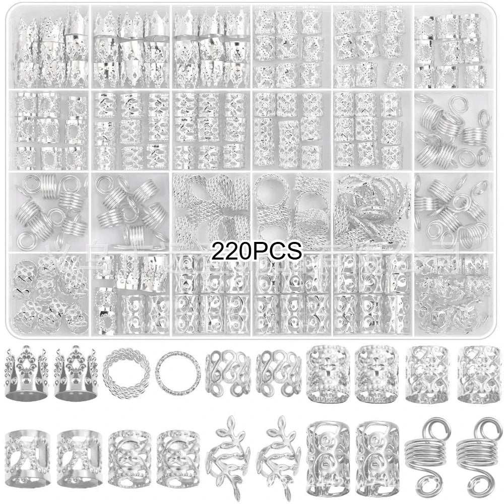 220-Pc Golden Alloy Hair Braid Jewelry | Dreadlock Cuffs Hair Braid Jewelry QXL 220PCS Silver