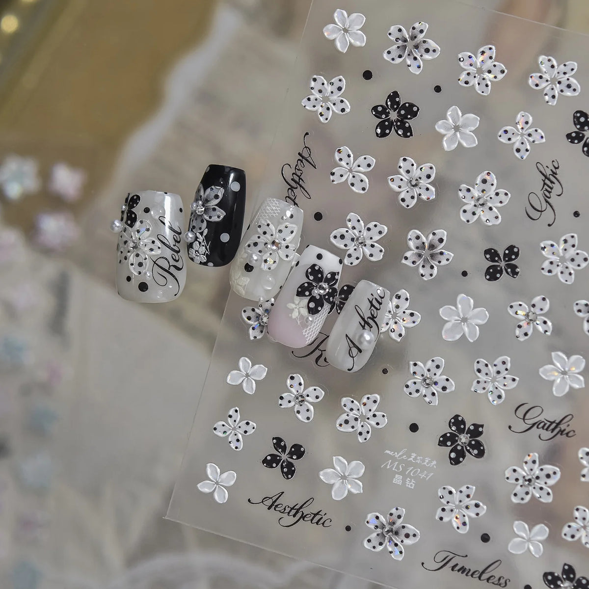 5D Flower Nail Stickers | Rhinestone Polka Dot Petal Decals Nail Art Stickers QXL