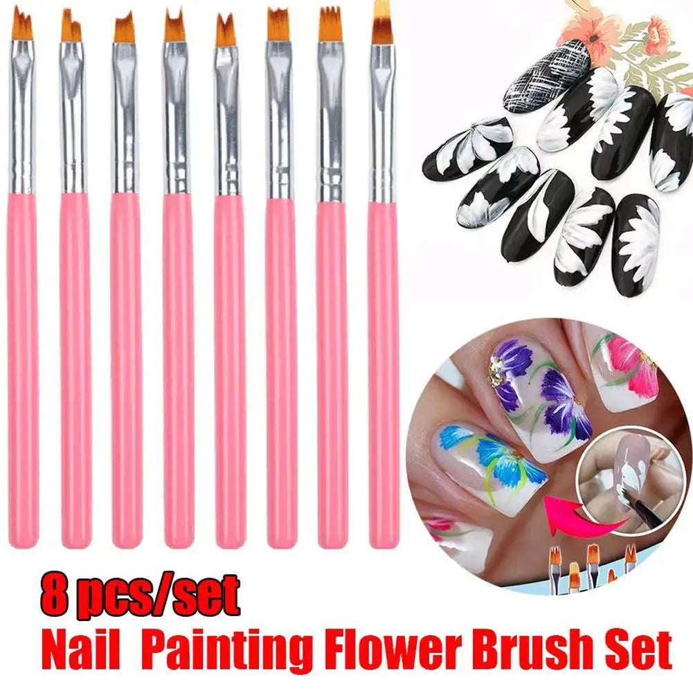8-Piece Nail Art Brush Set | UV Gel, Gradient & Floral Nail Art Brush Set QXL