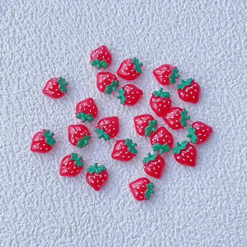 10-Pack 3D Kawaii Fruit Resin Nail Charms – Cherry & Strawberry 3D Nail Charms QXL