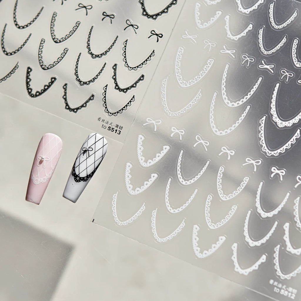 5D Lace French Nail Art Stickers | Ballet Bow Adhesive Decals Nail Art Stickers QXL