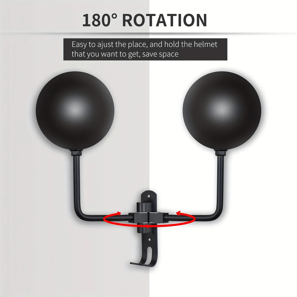 Wall-Mount Metal Motorcycle Helmet Rack | 180° Rotating Hooks Helmet Wall Rack QXL