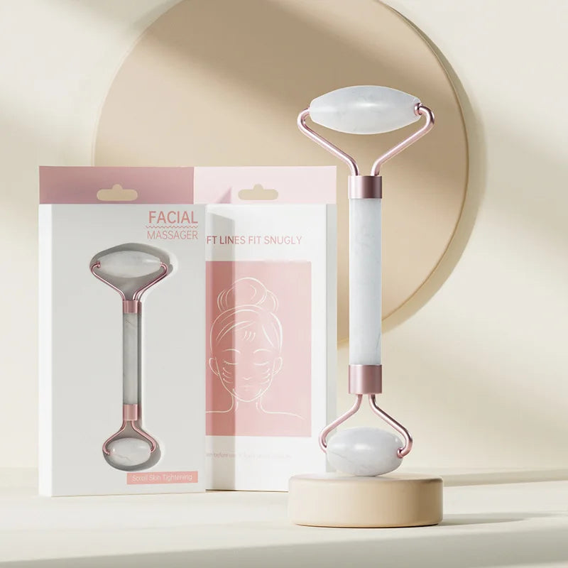 Face & Neck Jade Roller + Gua Sha Board | Resin Massager Set Facial Roller Set QXL White roller