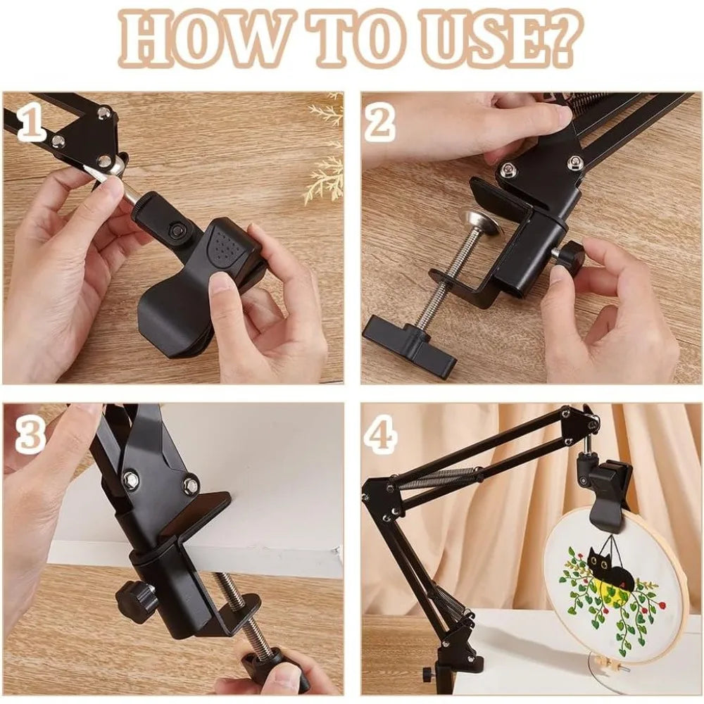 360° Embroidery Hoop Holder Table Stand Kit | Lap Clamp Embroidery Hoop Stand QXL
