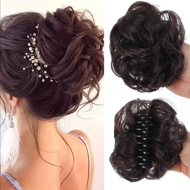 Synthetic Fluffy Curly Hair Bun Clip | Women's Hairpiece Clip-On Hair Bun QXL