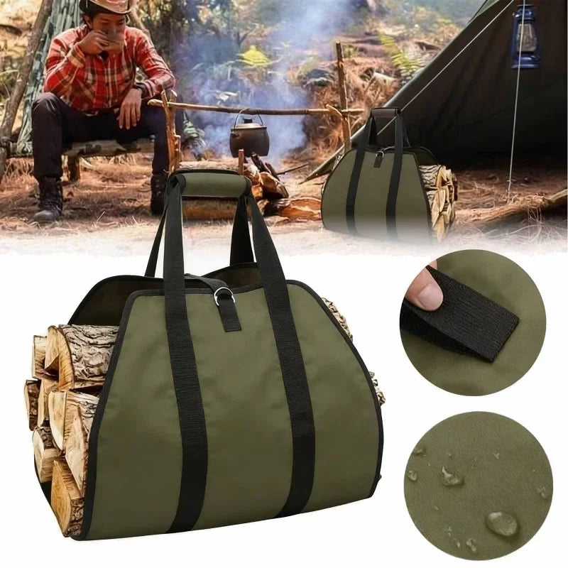 Foldable Canvas Firewood Carrier Bag – Waterproof, Indoor & Outdoor Firewood Carrier Bag QXL
