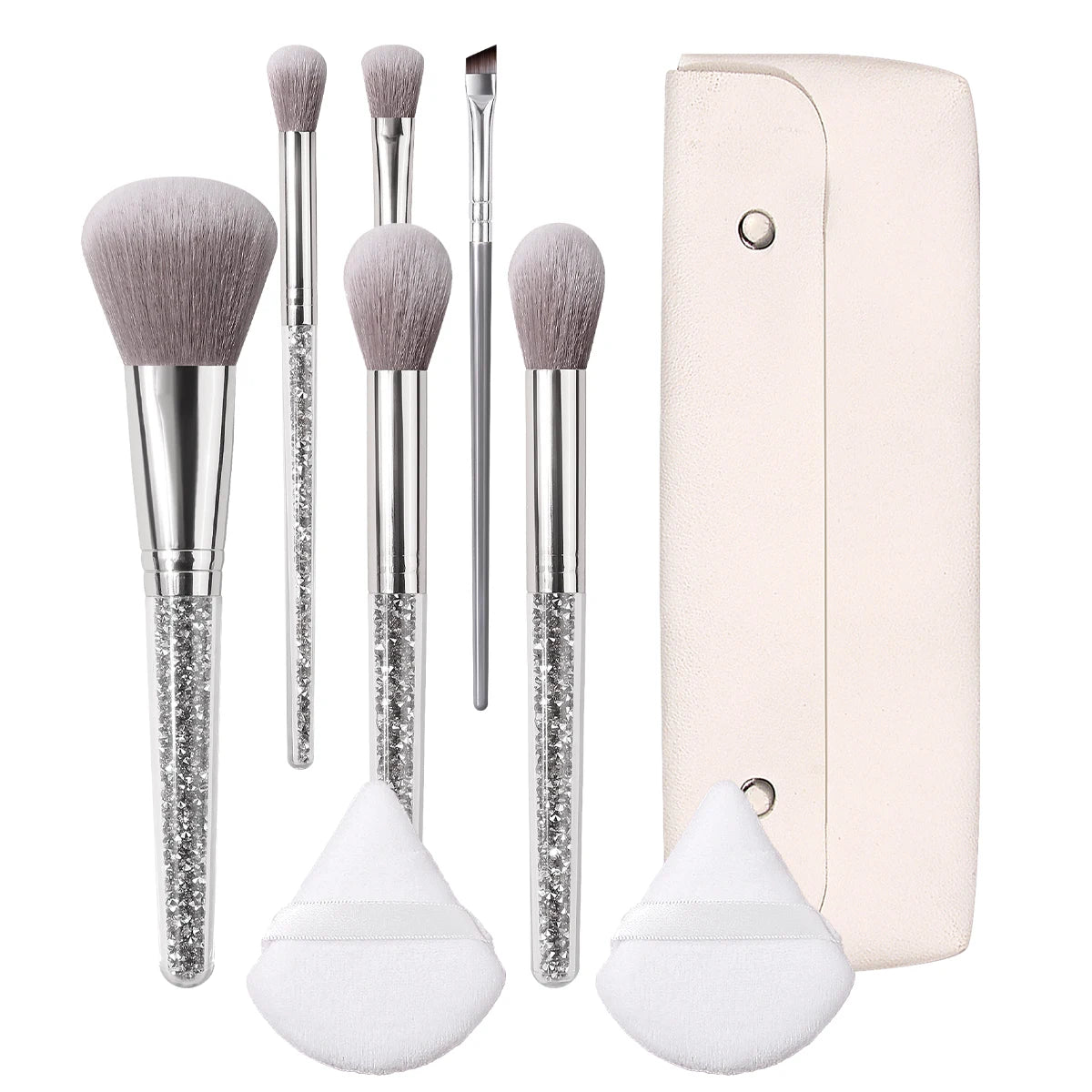 KOSSHOW 9-Piece Makeup Brush Kit with PU Pouch | Silver Makeup Brush Set QXL
