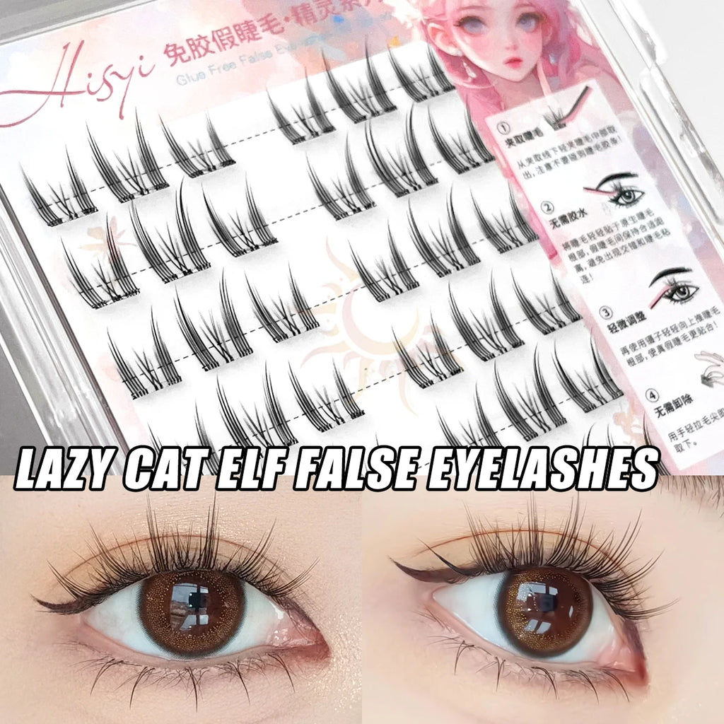 Glue-Free Cluster False Lashes – Natural Voluminous Individual Lashes False Eyelash Clusters QXL Cat Elf