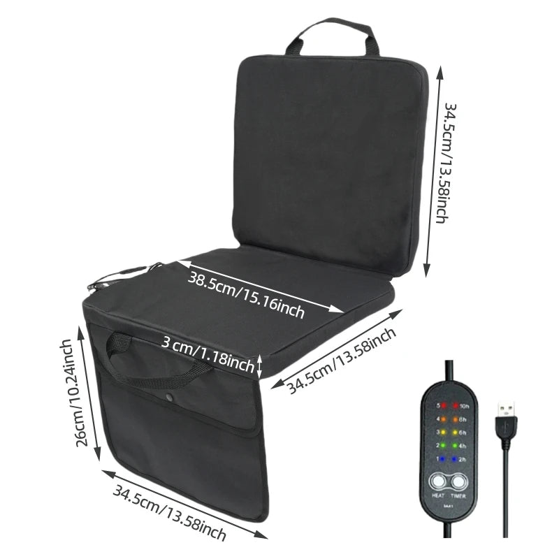USB Heated Seat Cushion | 5-Level Temp, Timer, Portable Heated Seat Cushion QXL black