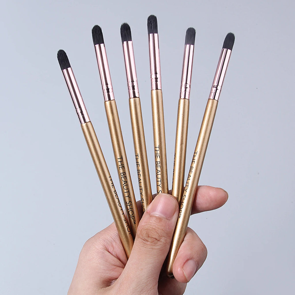 KOSSHOW 6-Pc Detail Eye Brush Set | Gold Handle Soft Nylon Eye Makeup Brushes QXL
