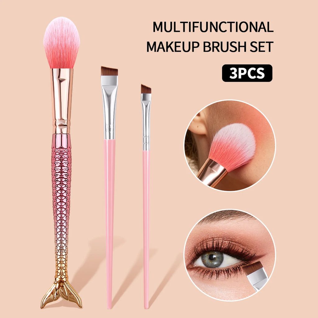 KOSSHOW 3-Pc Makeup Brush Set | Blush & Angled Brow Brushes Makeup Brush Set QXL Pink