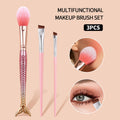 KOSSHOW 3-Pc Makeup Brush Set | Blush & Angled Brow Brushes Makeup Brush Set QXL Pink