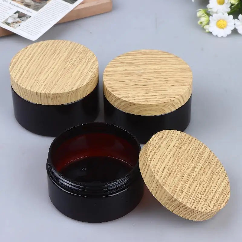 PET Plastic Jar Wood Texture Lid | 200ml–500ml Empty Container Cosmetic Storage Jar QXL