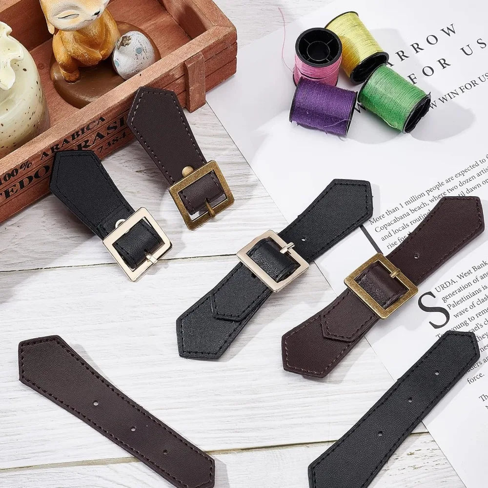 PU Leather Sew-On Toggle Closures – 4 Sets Black & Brown Garment Toggle Closures QXL
