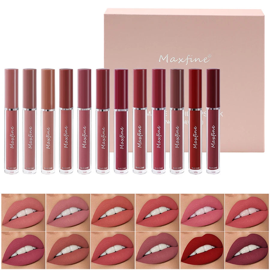 MAXFINE 6-Color Matte Lip Gloss Set | Waterproof Gift Box Matte Lip Gloss Set QXL
