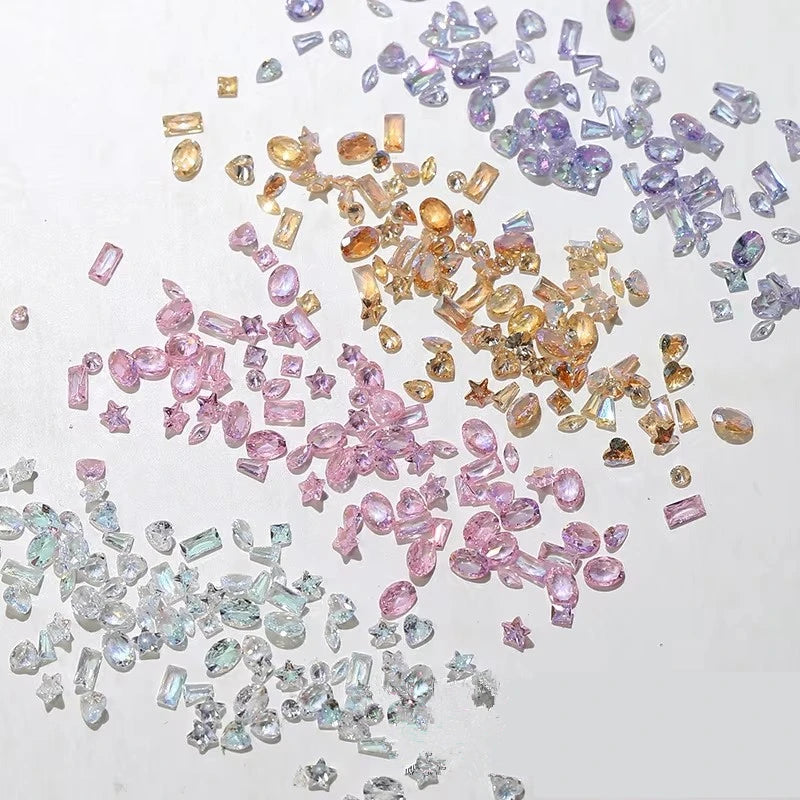 50-Pc 5A Zircon Aurora Nail Rhinestones | Mixed Shape Charms Nail Art Rhinestones QXL